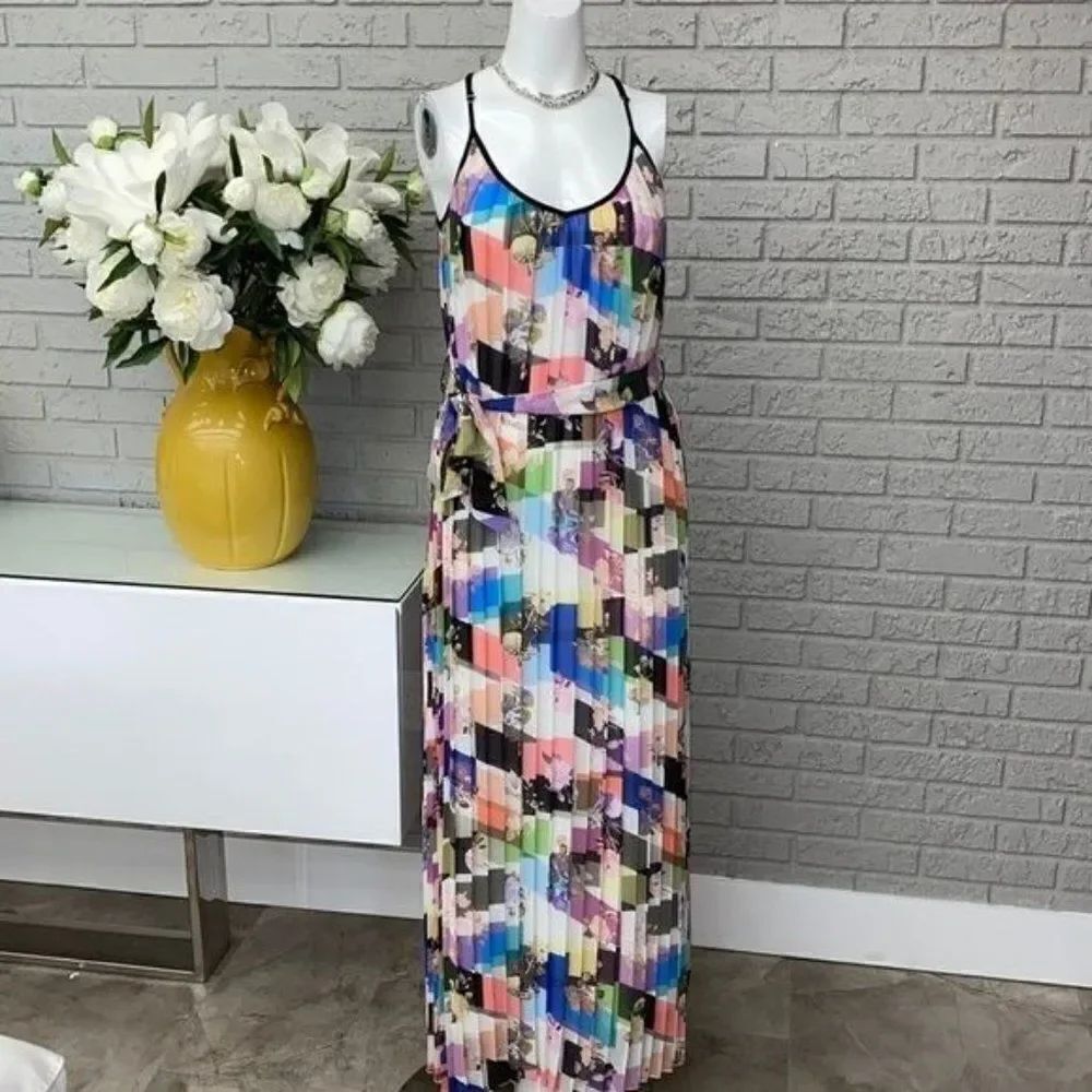 Bar III Colorful Belted Pleated Summer Maxi Dress Size S